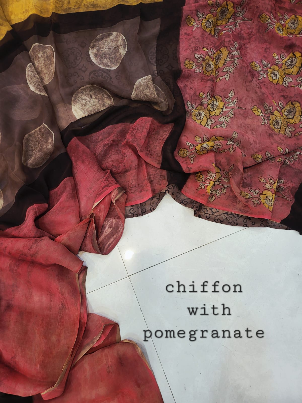 Nashpal pomegranate Double diamond chiffon saree