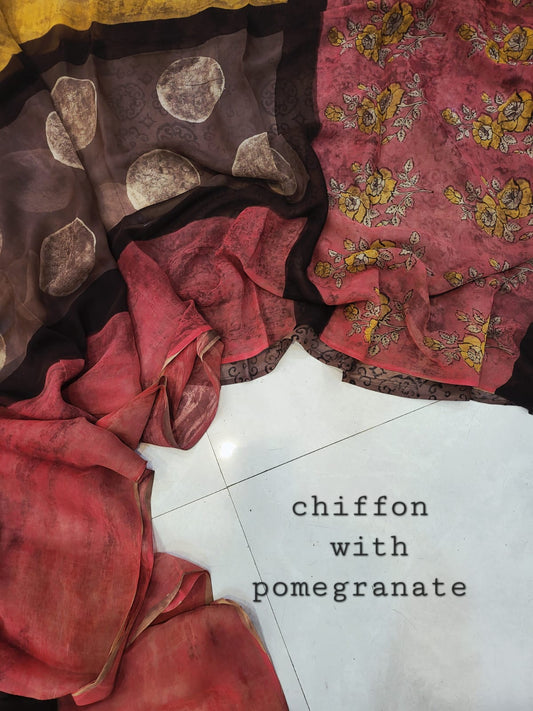 Nashpal pomegranate Double diamond chiffon saree