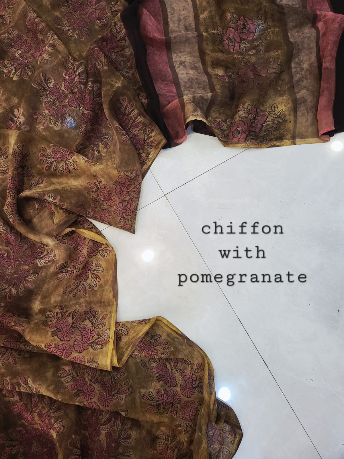 Nashpal pomegranate Double diamond chiffon saree