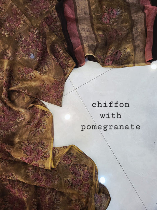 Nashpal pomegranate Double diamond chiffon saree