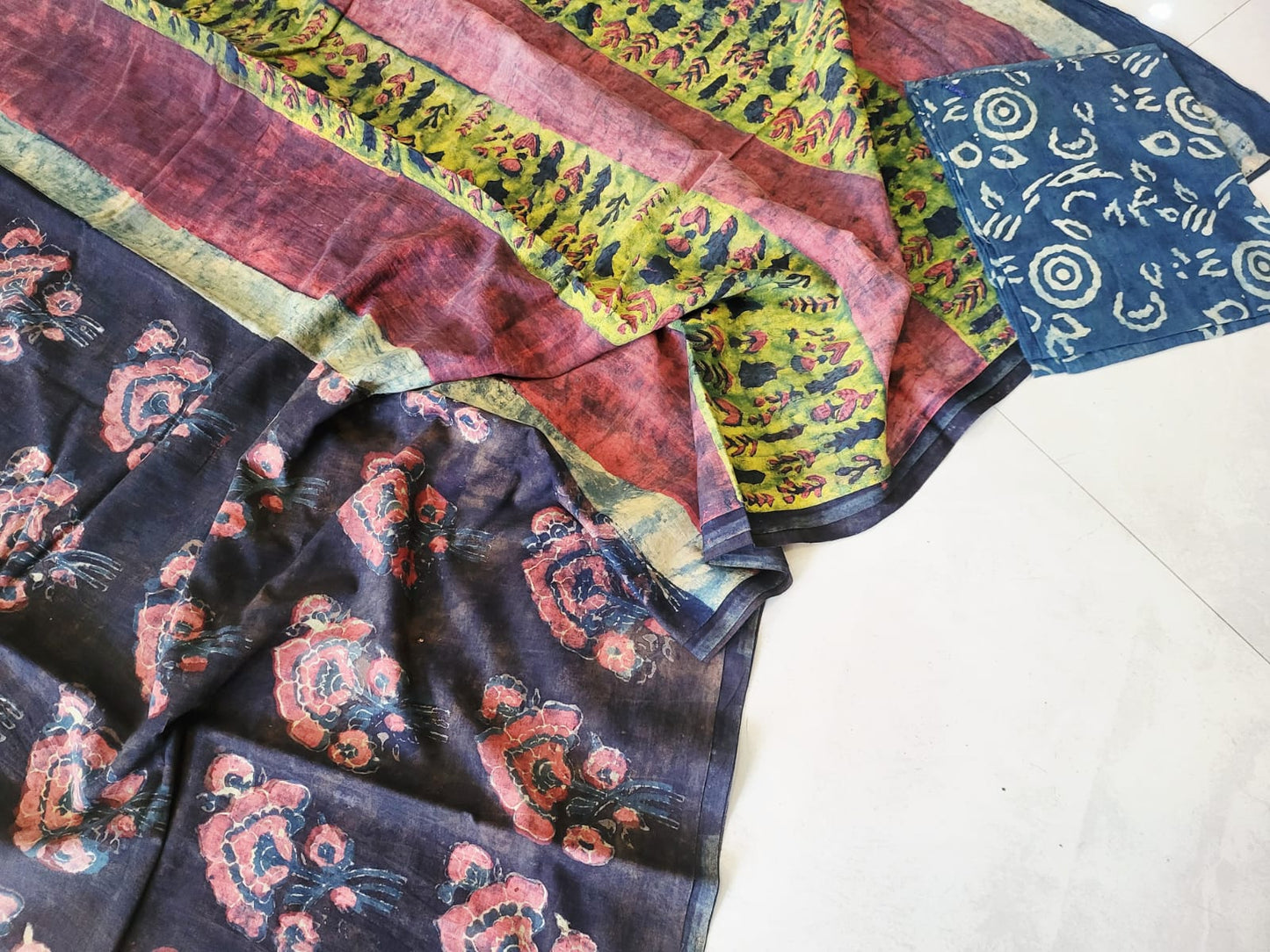 Nashpal dyes Ajrakh Prints Pure Mul Cotton sarees
