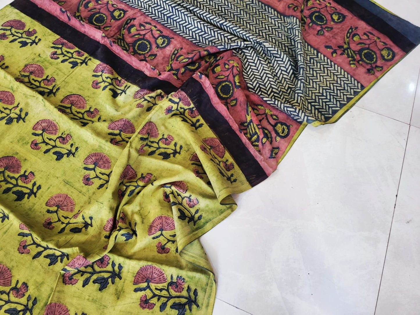 Nashpal dyes Ajrakh Prints Pure Mul Cotton sarees