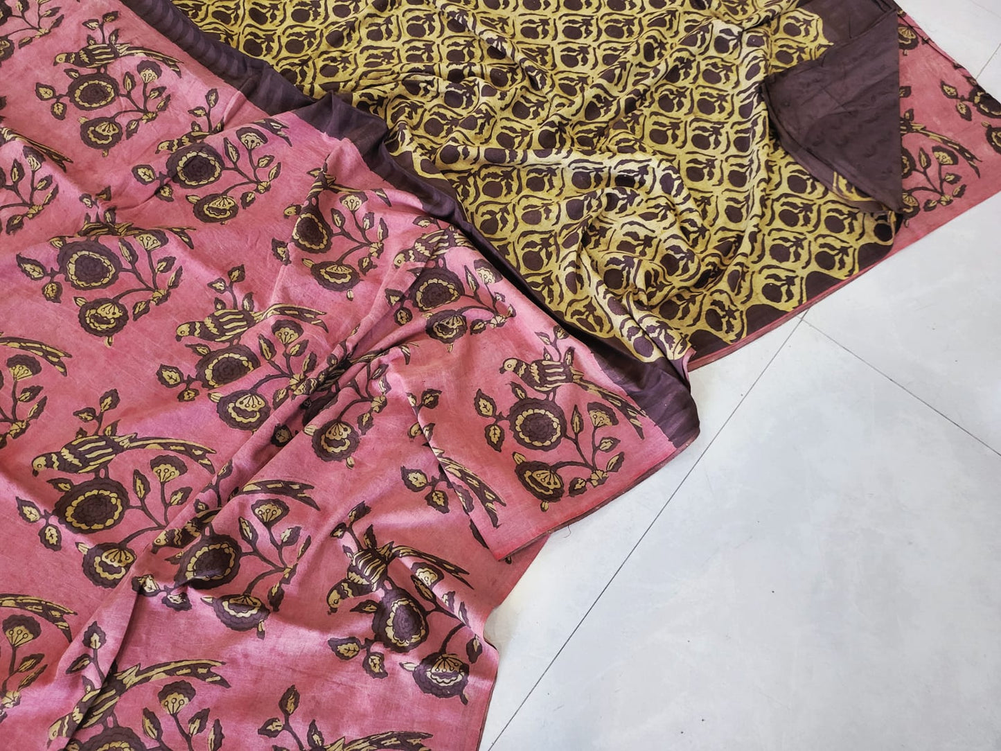 Nashpal dyes Ajrakh Prints Pure Mul Cotton sarees