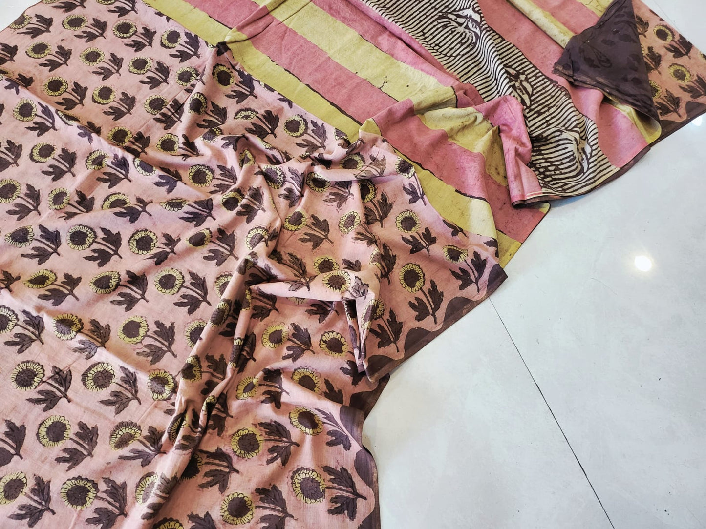 Nashpal dyes Ajrakh Prints Pure Mul Cotton sarees