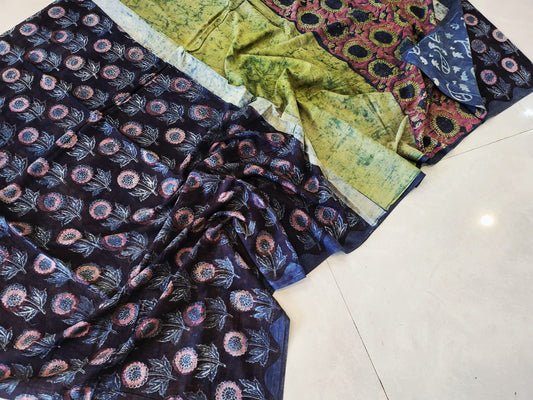 Nashpal dyes Ajrakh Prints Pure Mul Cotton sarees