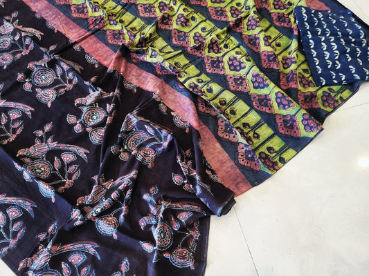 Nashpal dyes Ajrakh Prints Pure Mul Cotton sarees