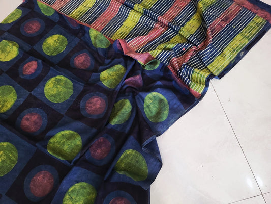 Nashpal dyes Ajrakh Prints Pure Mul Cotton sarees