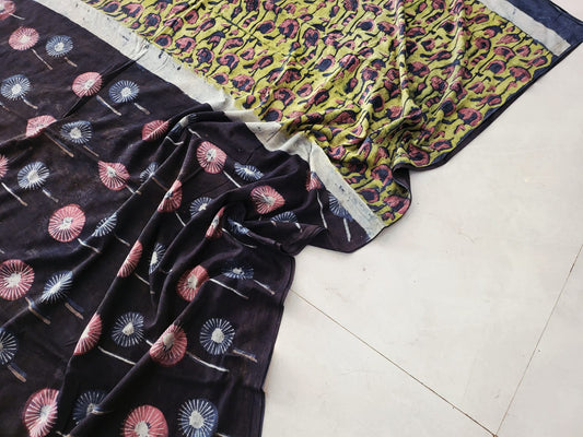 Nashpal dyes Ajrakh Prints Pure Mul Cotton sarees