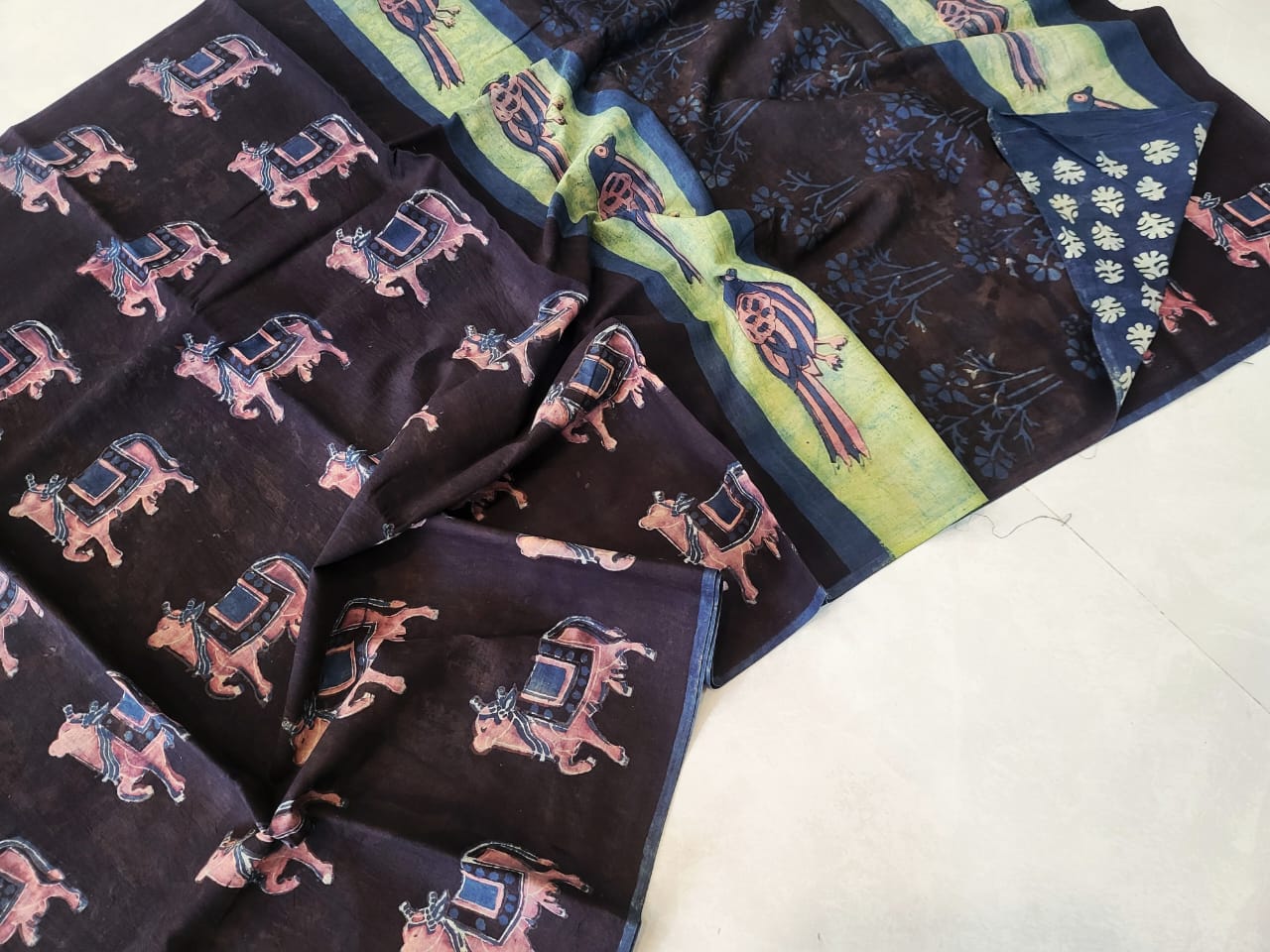 Nashpal dyes Ajrakh Prints Pure Mul Cotton sarees