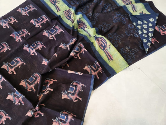 Nashpal dyes Ajrakh Prints Pure Mul Cotton sarees