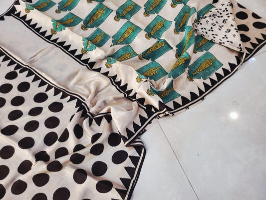 Exclusive Vanaspati Hand Blocks prints Modal Silk Saree