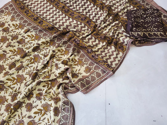 Exclusive Vanaspati Hand Blocks prints Modal Silk Saree