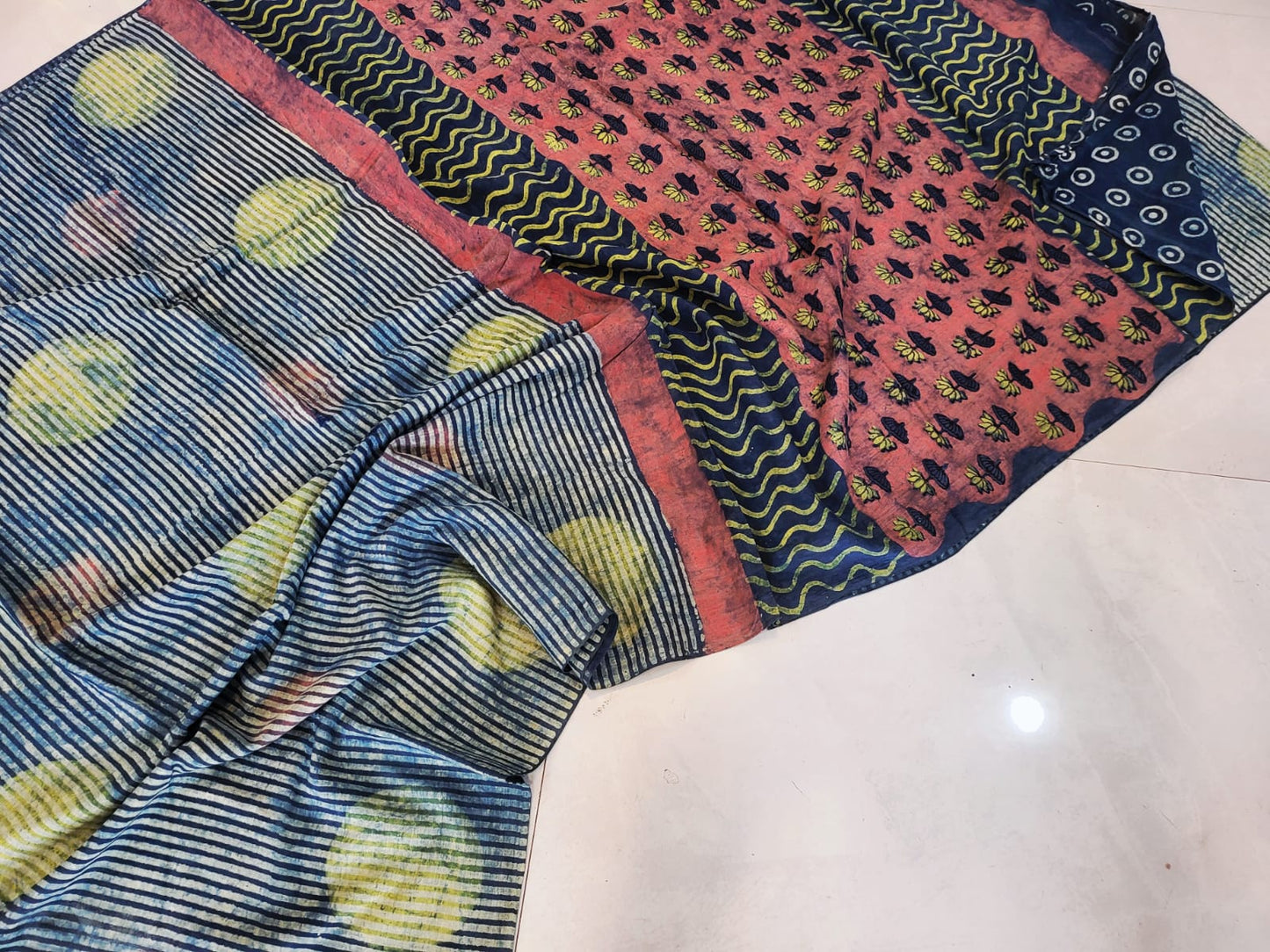 Nashpal dyes Ajrakh Prints Pure Mul Cotton sarees