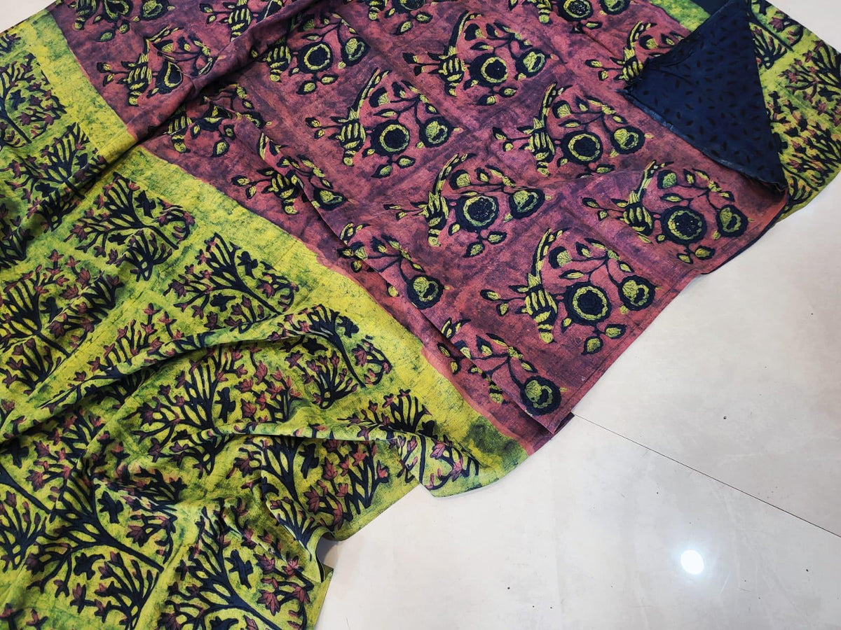 Nashpal dyes Ajrakh Prints Pure Mul Cotton sarees