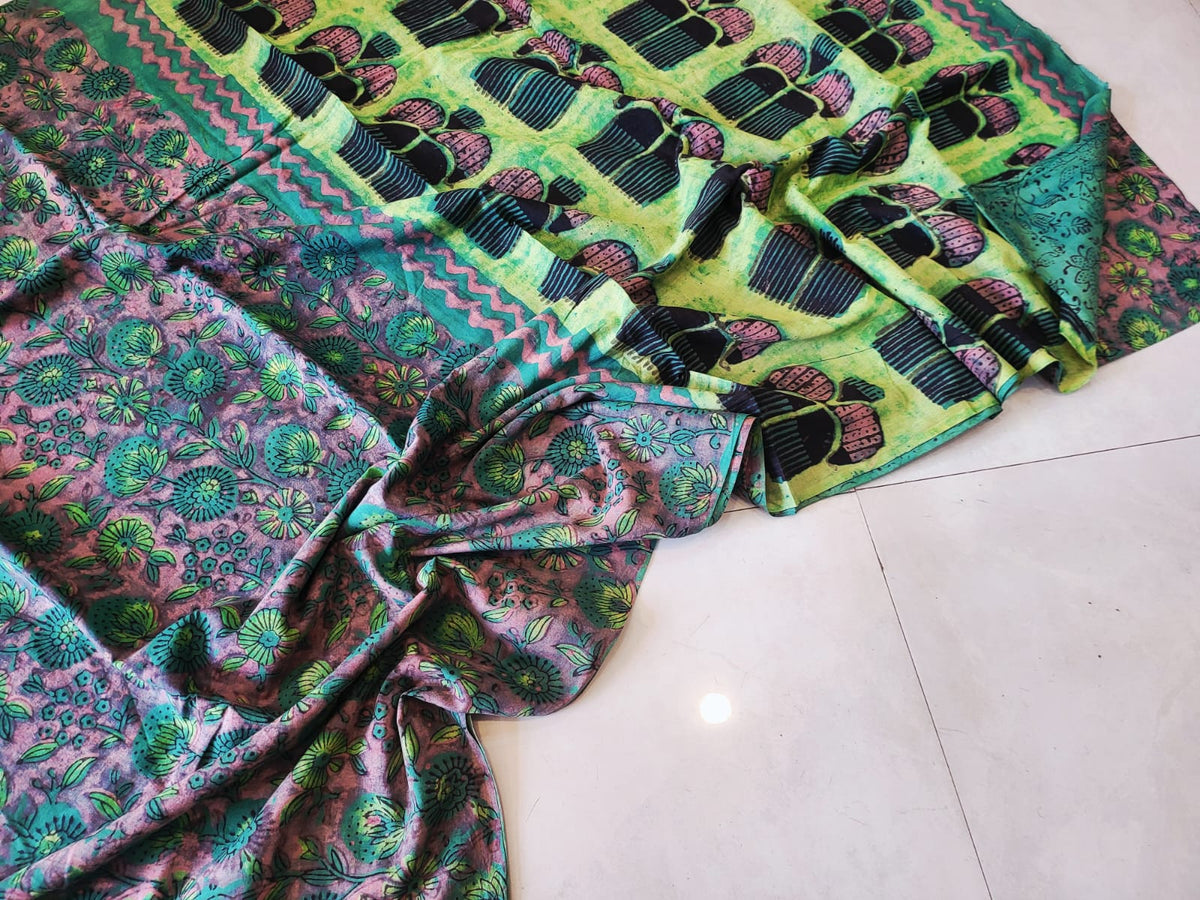 Nashpal dyes Ajrakh Prints Pure Mul Cotton sarees