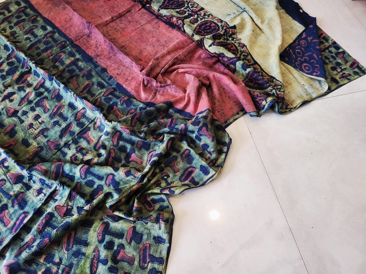 Nashpal dyes Ajrakh Prints Pure Mul Cotton sarees