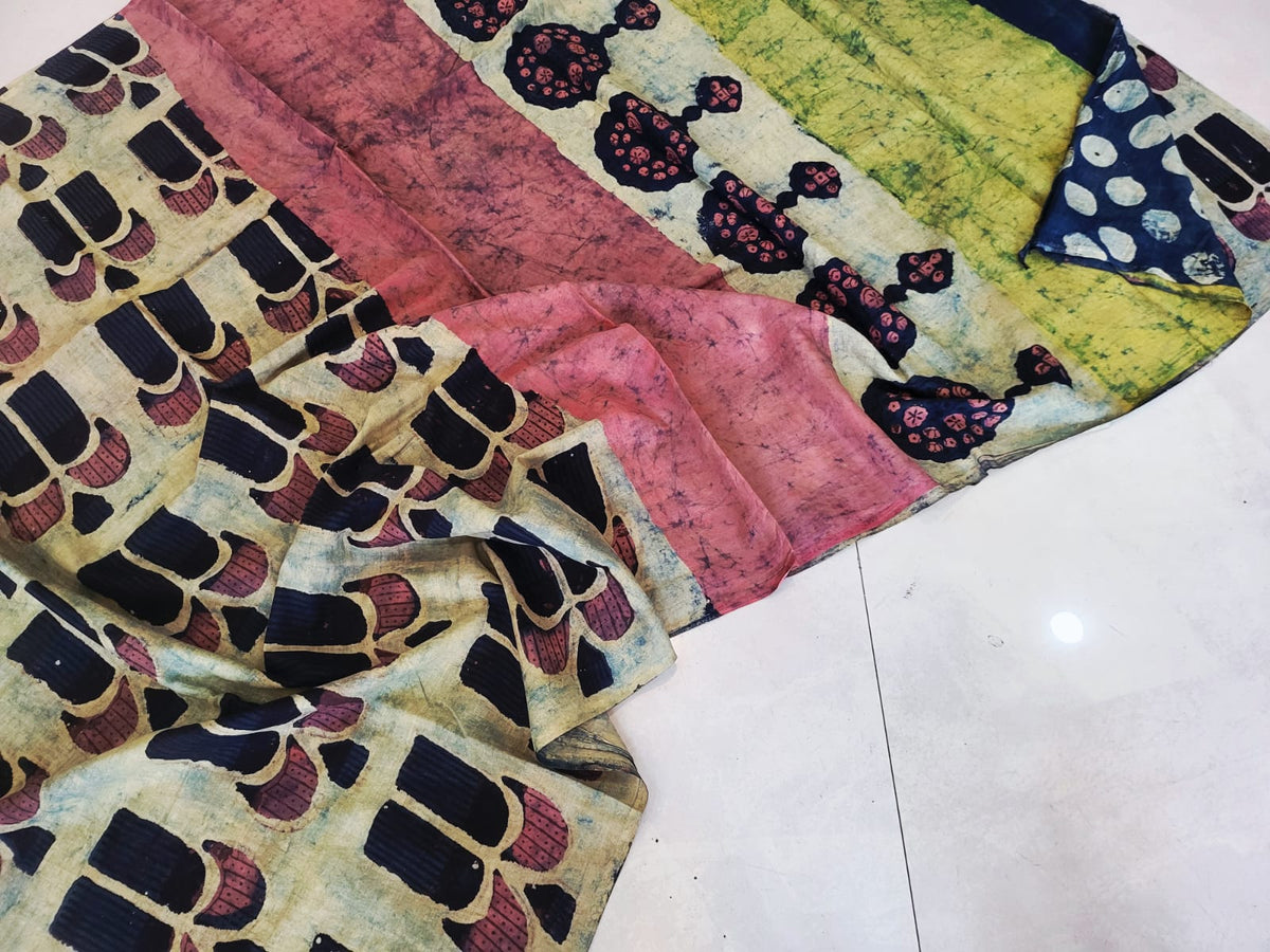 Nashpal dyes Ajrakh Prints Pure Mul Cotton sarees