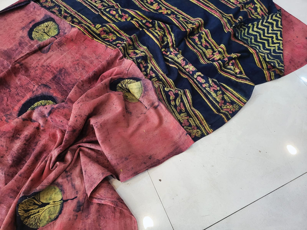 Nashpal dyes Ajrakh Prints Pure Mul Cotton sarees