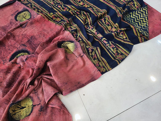 Nashpal dyes Ajrakh Prints Pure Mul Cotton sarees