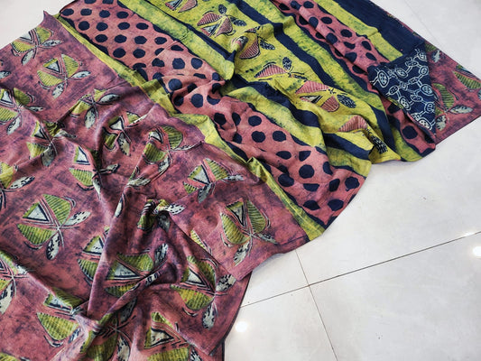 Nashpal dyes Ajrakh Prints Pure Mul Cotton sarees