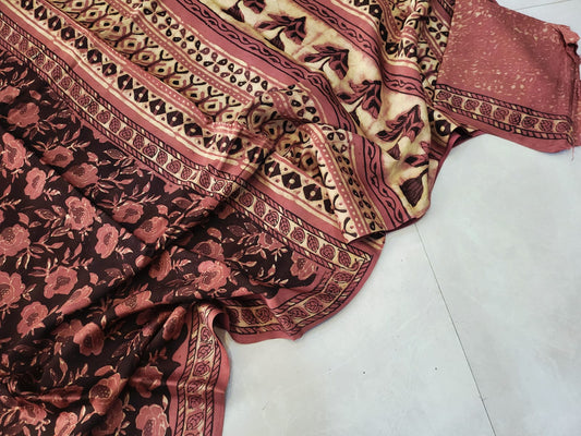 Exclusive Vanaspati Hand Blocks prints Modal Silk Saree