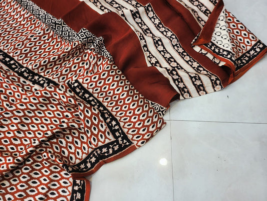 Exclusive Vanaspati Hand Blocks prints Modal Silk Saree