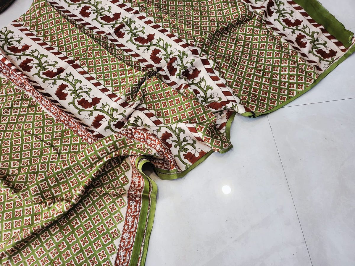 Exclusive Vanaspati Hand Blocks prints Modal Silk Saree