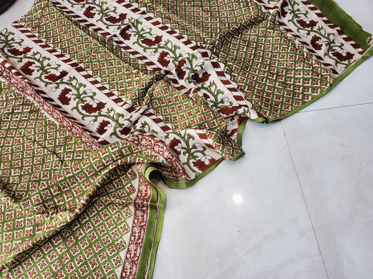 Exclusive Vanaspati Hand Blocks prints Modal Silk Saree