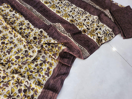 Exclusive Vanaspati Hand Blocks prints Modal Silk Saree
