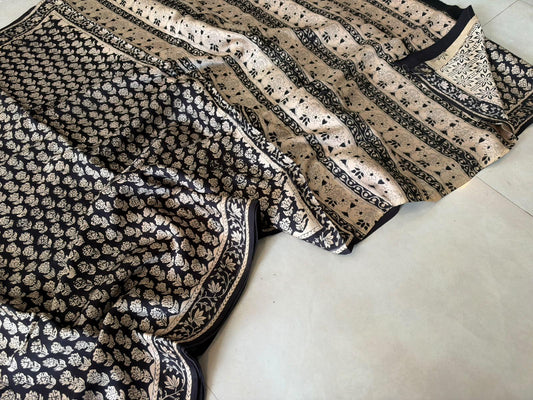 Exclusive Vanaspati Hand Blocks prints Modal Silk Saree