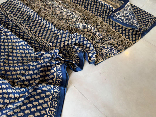 Exclusive Vanaspati Hand Blocks prints Modal Silk Saree