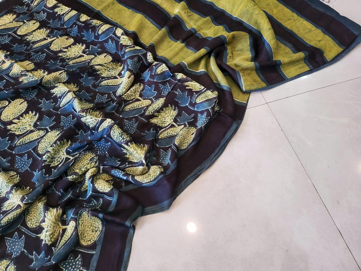 Exclusive Vanaspati Hand Blocks prints Modal Silk Saree