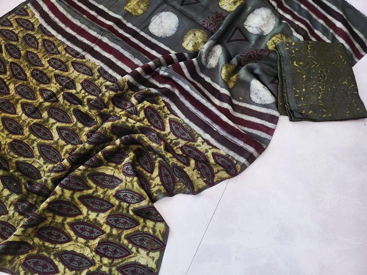 Exclusive Vanaspati Hand Blocks prints Modal Silk Saree