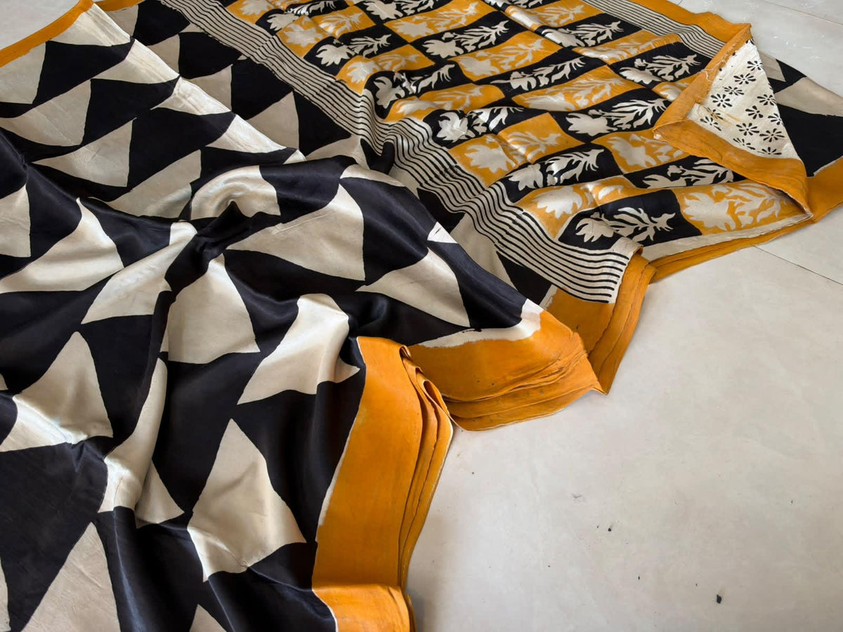 Exclusive Vanaspati Hand Blocks prints Modal Silk Saree