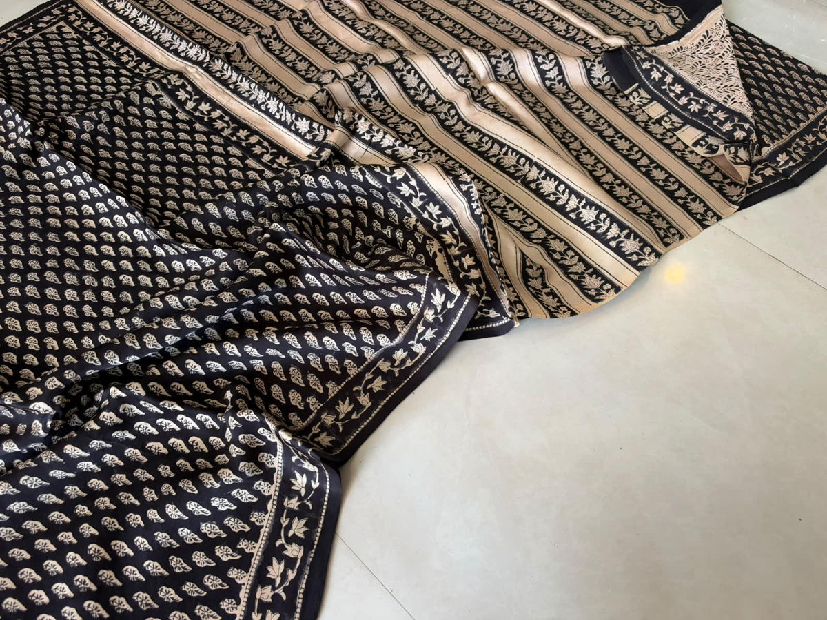 Exclusive Vanaspati Hand Blocks prints Modal Silk Saree