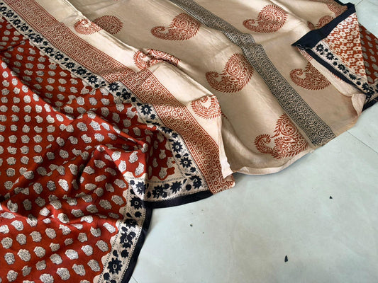 Exclusive Vanaspati Hand Blocks prints Modal Silk Saree