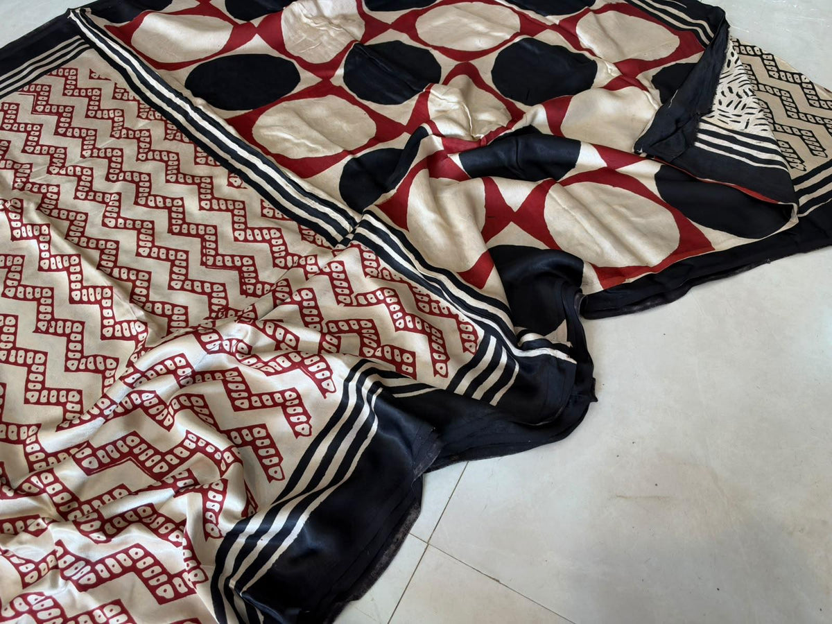 Exclusive Vanaspati Hand Blocks prints Modal Silk Saree